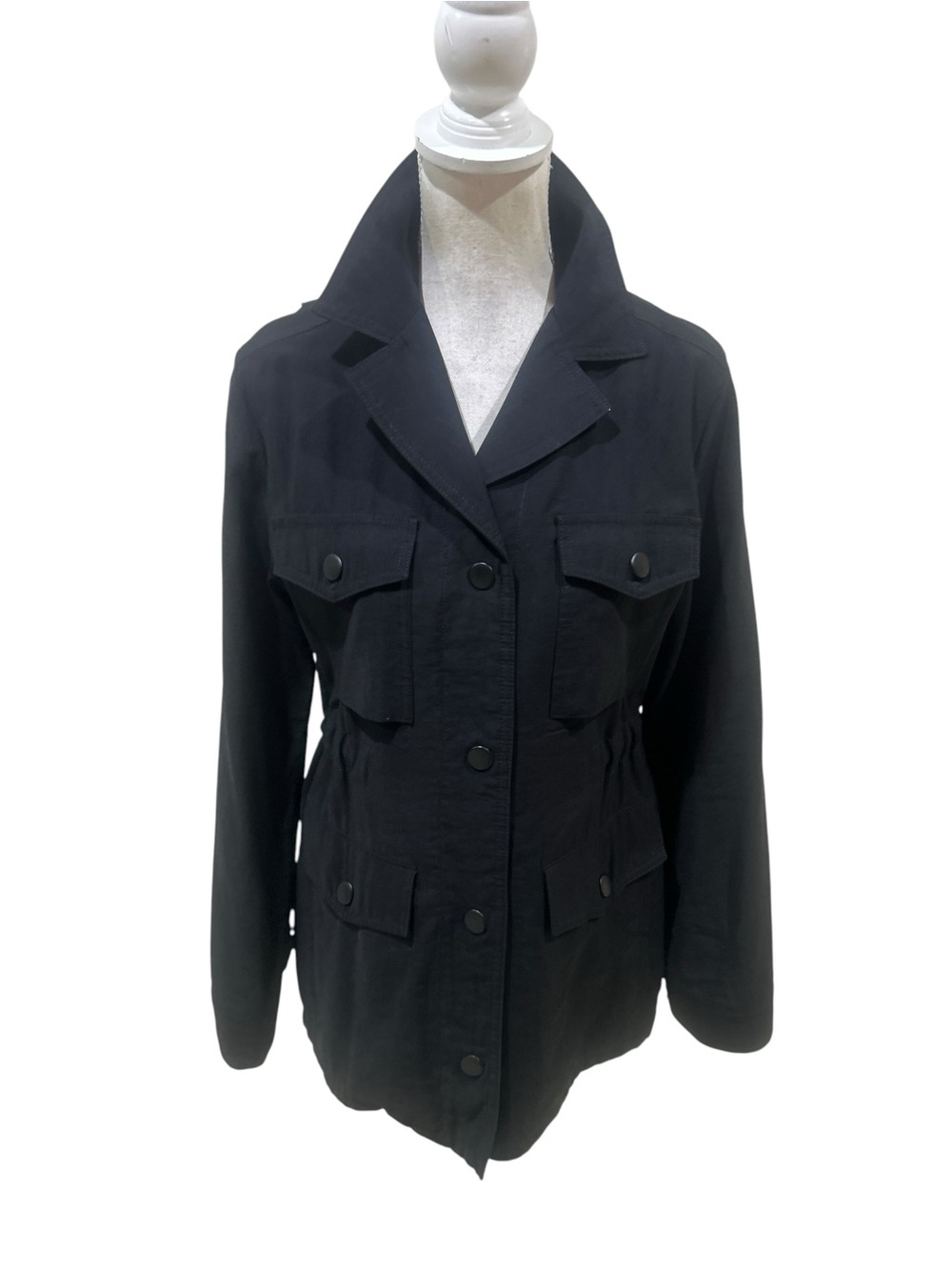 Nwot CAbi Black zip up Drawstring Utility anorak Jacket with Flap Pockets small